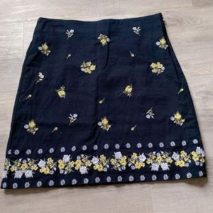Loft Navy Floral Knee Length Skirt Women’s size 0